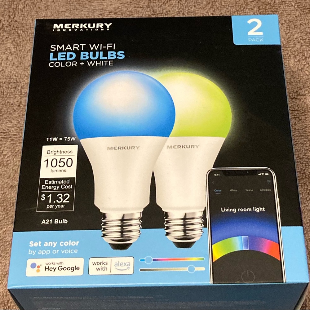 Merkury Innovations Color Smart A21 Light Bulb, 75W Equivalent